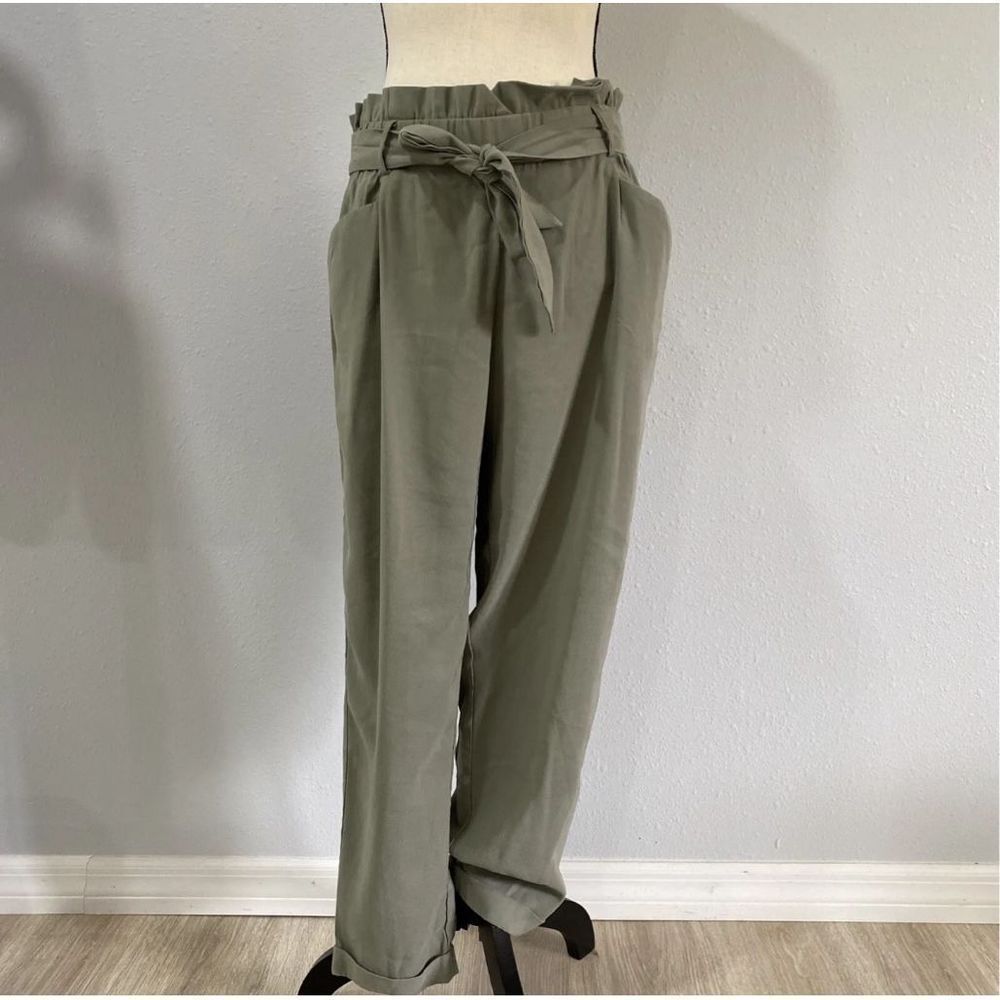 ZARA TRF Trafaluc Collection Paperbag Trouser Olive Green Sz Small Dress Pants W